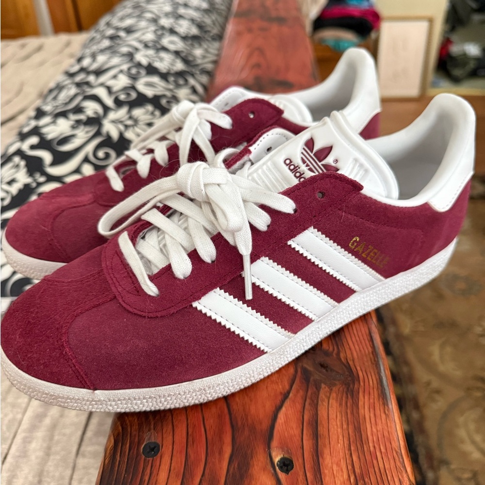 Adidas Maroon and White Gazelle Sneakers
